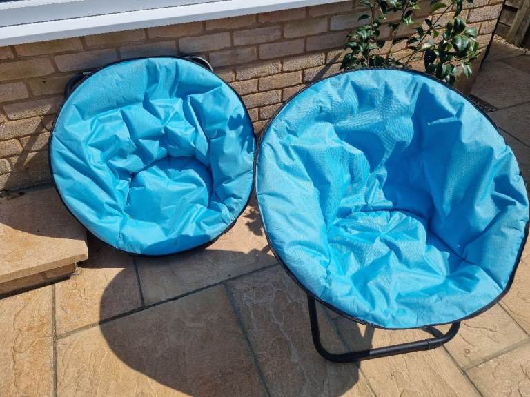 Pair of Blue Folding Moon Chairs – Good Condition