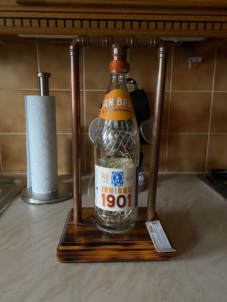 Ornamental /decorative light up glass Irn  bru bottle RRP £50 
