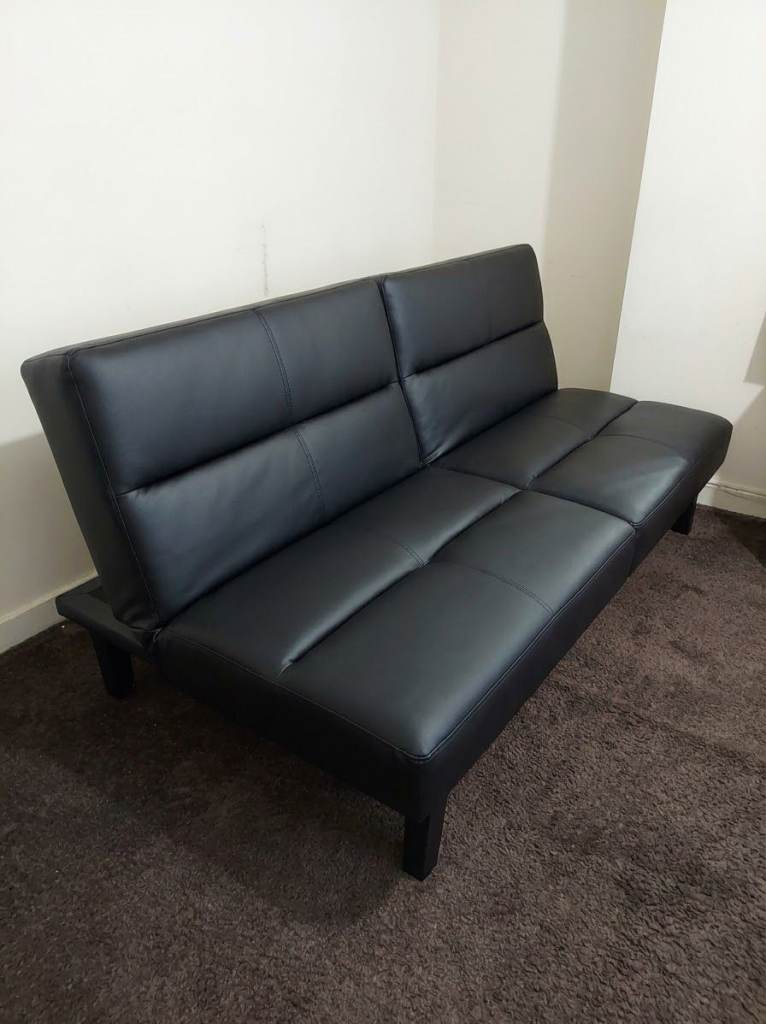 Black Faux Leather Sofa Bed – Good Condition 