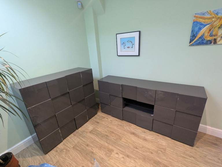 RRP new £1250 ... Pair of Modern Grey Sideboard / Storage / Cabinets / TV Unit