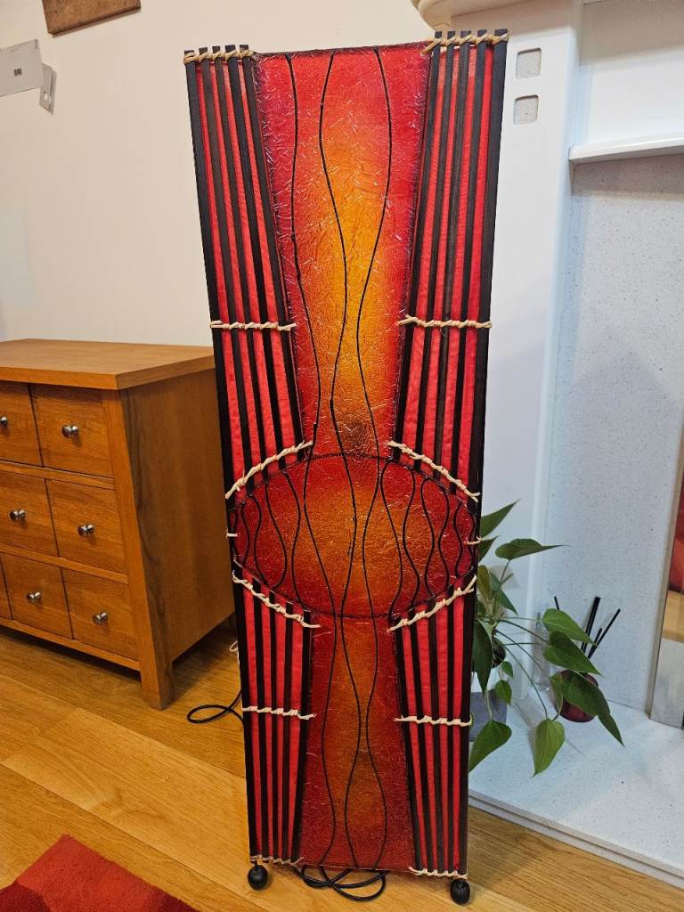 Balinese Bamboo Floor Lamp – Vibrant Red & Orange Glow