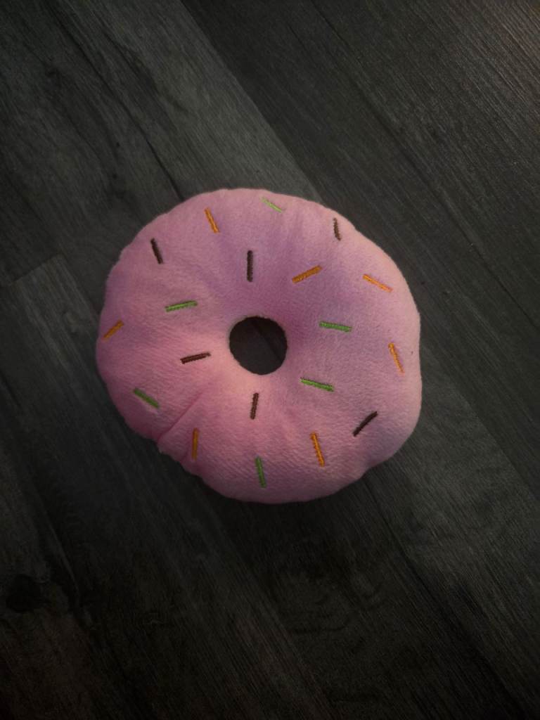 Pink Doughnut Dogs squeaky plush toy