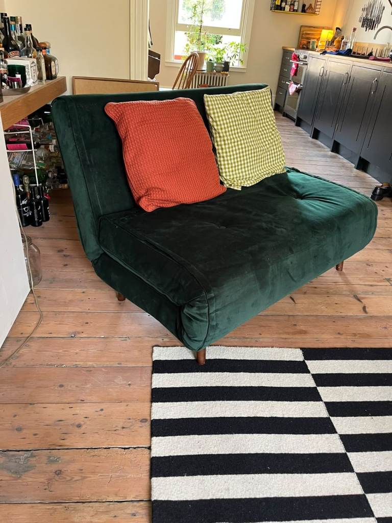 Green velvet sofa bed/Futon
