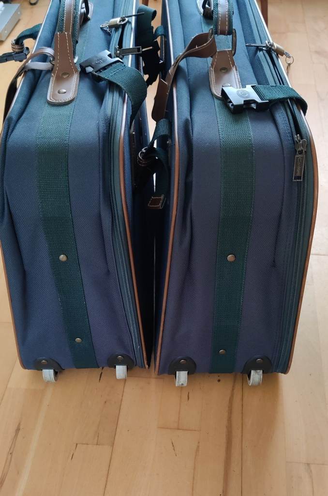 Vintage Carlton International green fabric suitcase 