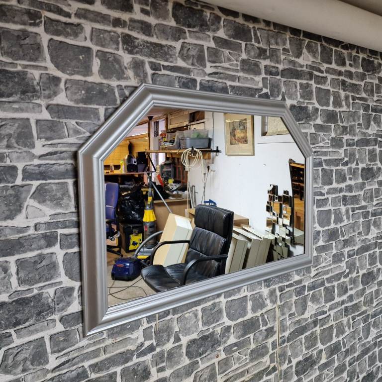 Large Silver Wall Mirror with Angled Corners. 98 x 67 cm
