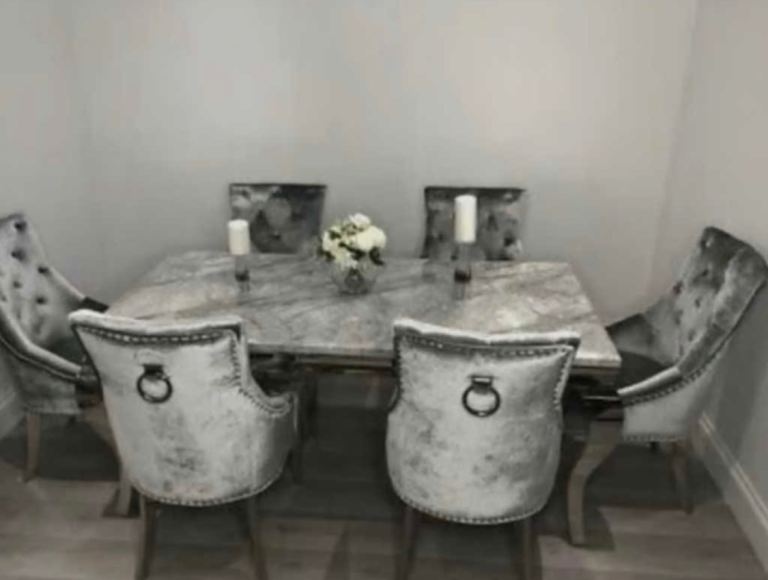 Marble dining table 6 chairs 