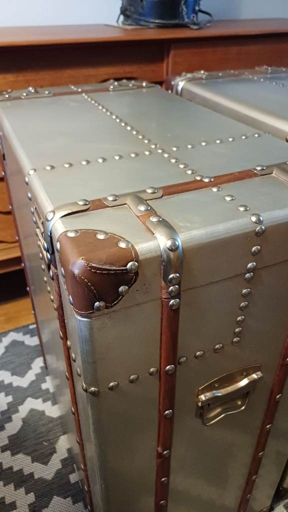 Pair of Timothy Oulton Style Aviator Metal Aluminium Chest of Drawers Industrial