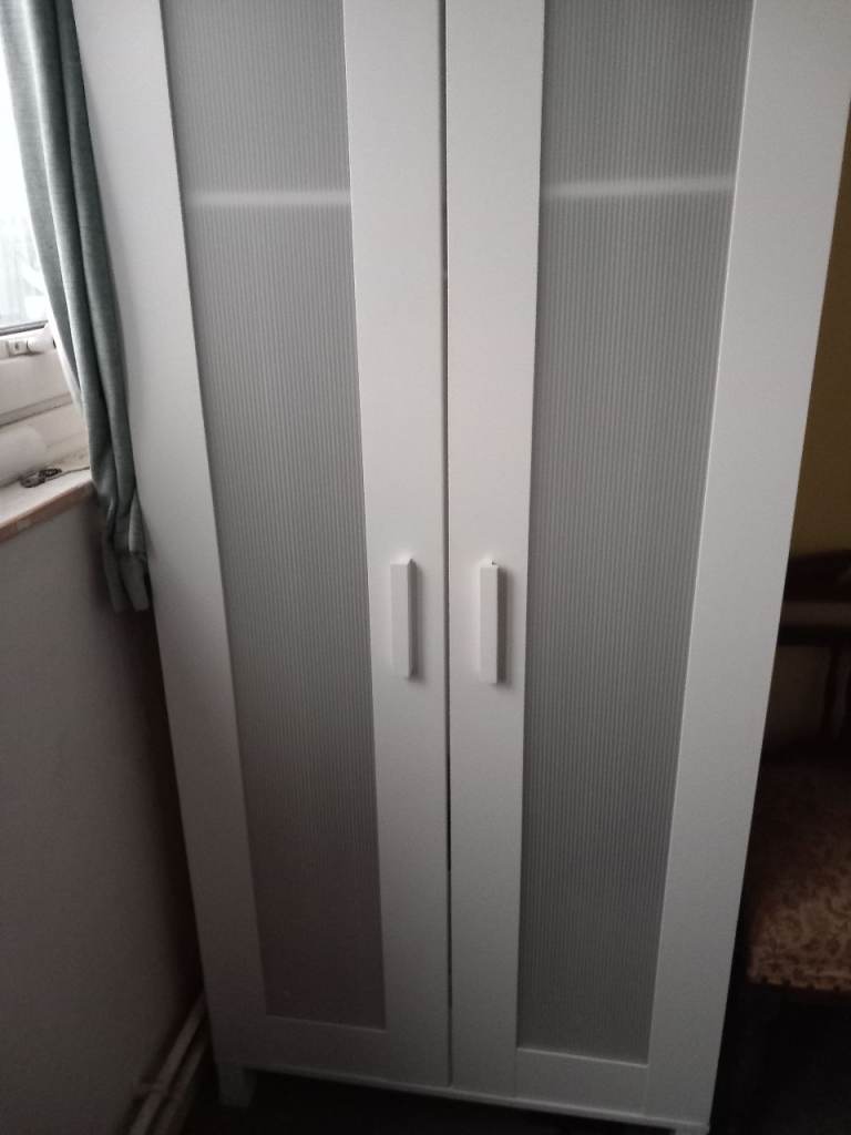 White Wardrobe with Frosted Glass Doors – Good Condition