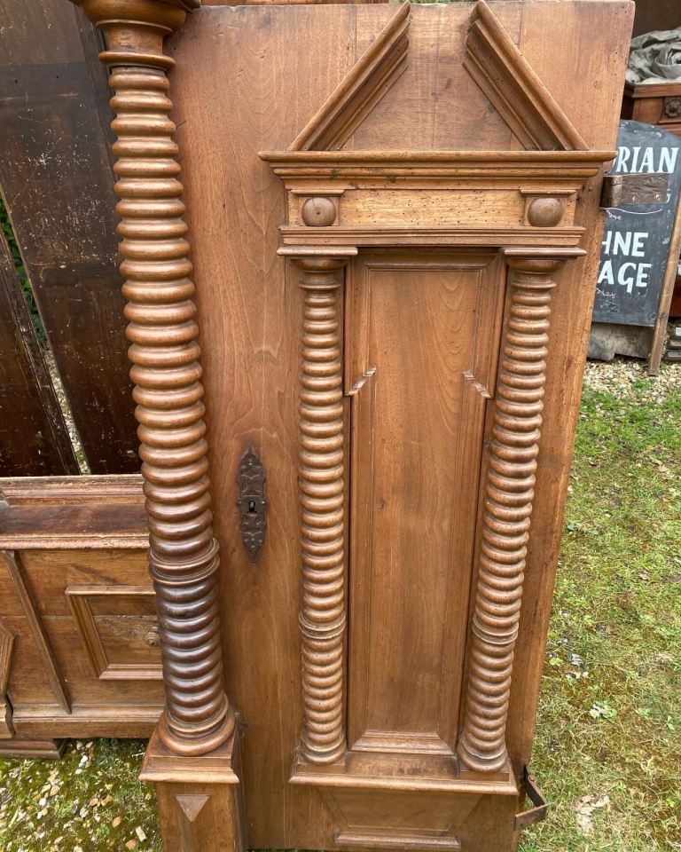 Pair of Antique Wooden Doors with Decorative Carvings