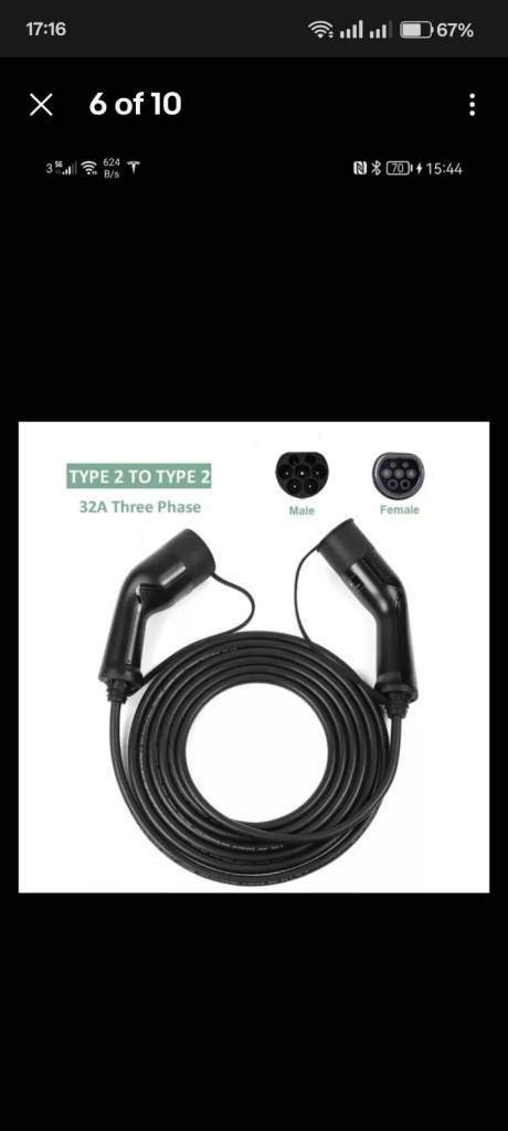 Ev charger cable 3 phrase 22kw 5 m black