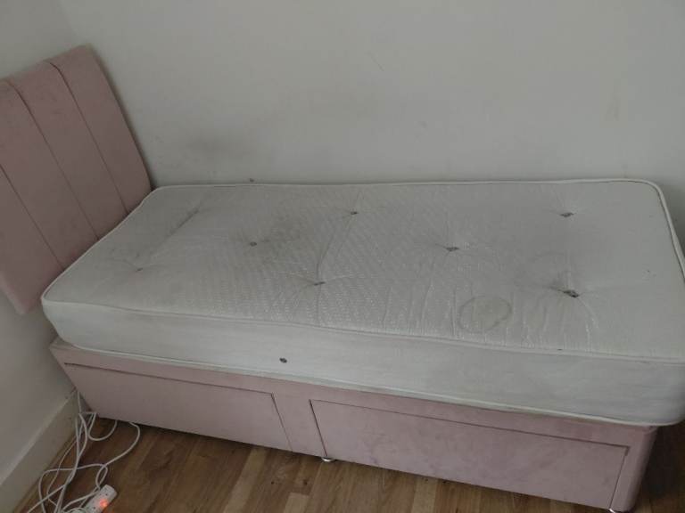 Pink Single Divan Bed with Mattress – Fair Condition