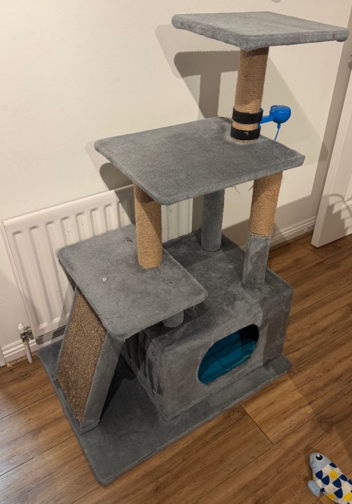 Grey Multi-Level Cat Tree/Cat Tower with Scratching Posts - Fair Condition
