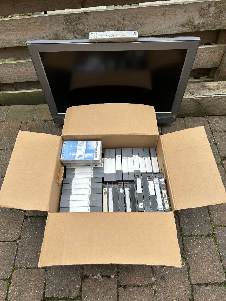 Box of VHS Tapes, TV and Video Recorder – Good Condition