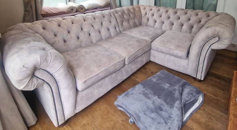 Chesterfield corner sofa grey velvor suite sofas £2000 new 