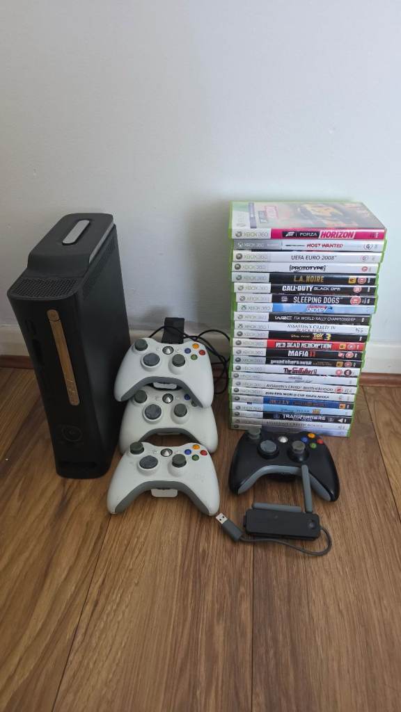 Xbox 360 Elite 120GB Bundle + 4 Controllers + Kinect + Headset + 20+ Games (GTA, COD, Red Dead)