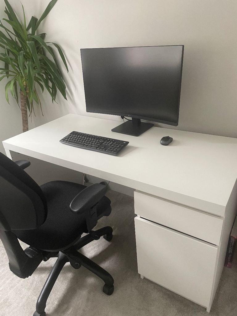 IKEA MALM White Desk with Two Drawers – Good Condition