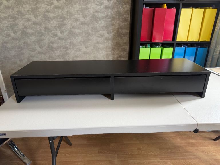 Black Wooden Monitor Stand with Drawers – Good Condition