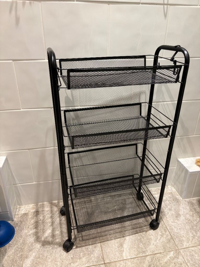 Bathroom Black Metal Storage Trolley on Wheels