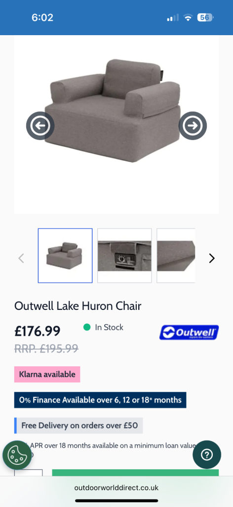 Outwell inflatable chair and footstool 