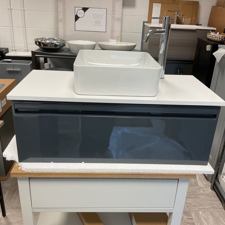 Tavistock forum 900 wall hung vanity, white counter, basin, mixer & waste 