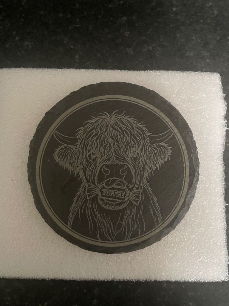 Brand New Round Slate Coaster with Highland Cow Design lots available 