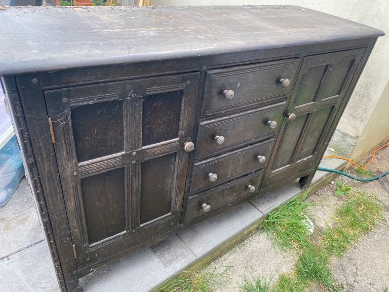 Dark Wood Cabinet with Drawers and Cupboards