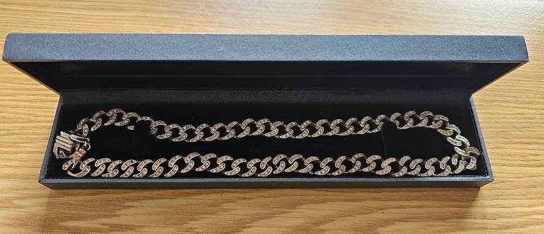 Men’s Silver Cuban Link Chain Necklace – Crystal Stones