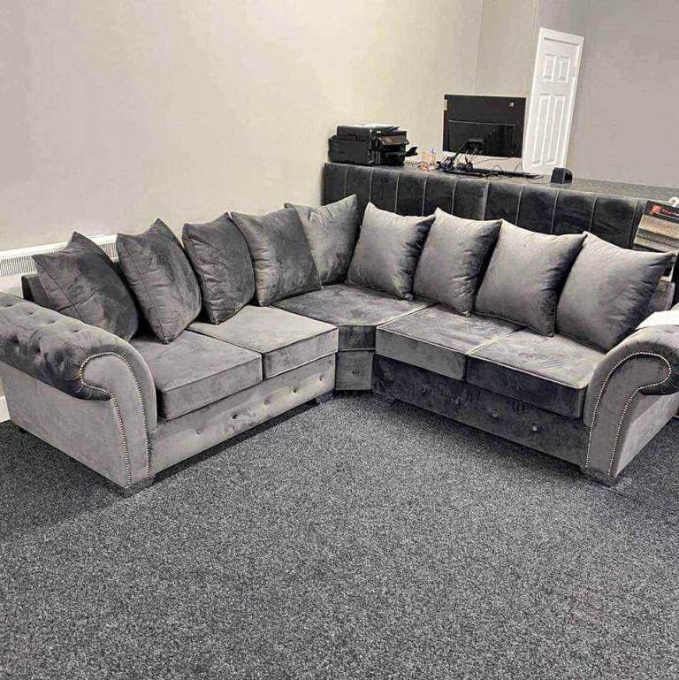 Luxury Chesterfield Merilyn Plush Velvet Fabric L Shape Corner And 3 & 2 Seater Sofa Set | Order Now