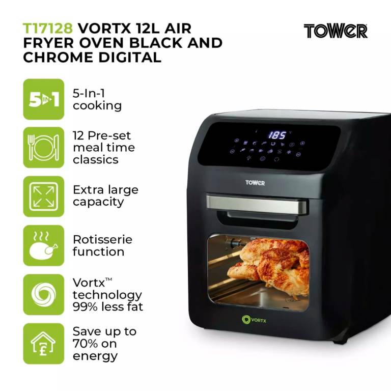    Tower T17128 12 Litre 5 In 1 Digital Air Fryer Oven