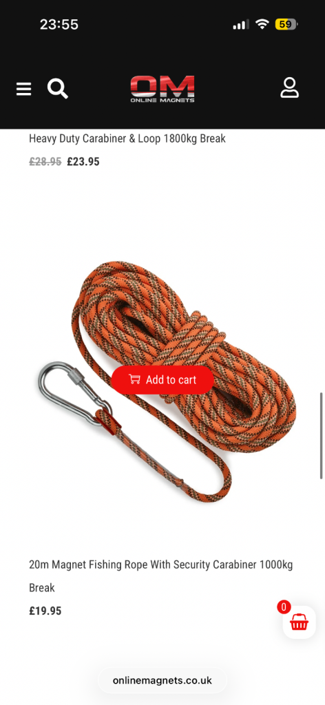 Magnet fishing kit  600 kg force and rope 1000kg force 