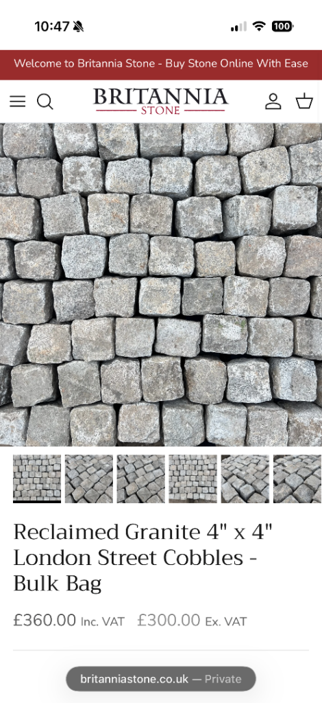 Reclaimed Granite 4" x 4" London Street Cobbles - Bulk Bag
