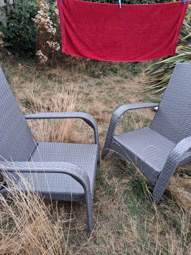 Garden chairs grey plastic cane
