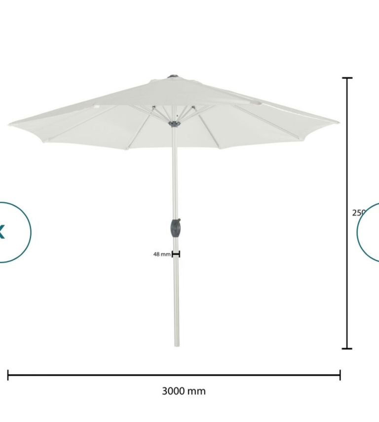 White garden parasol 3m wide and 2.5m high BNIB