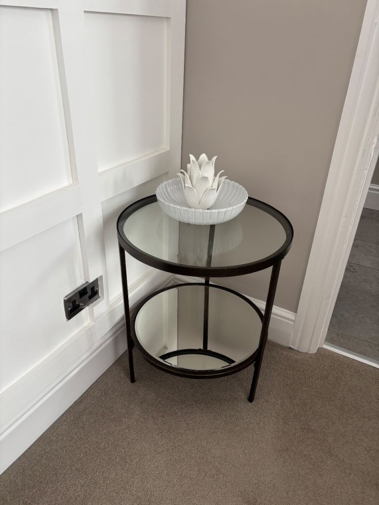 Stylish Black Metal & Glass Round Side Table
