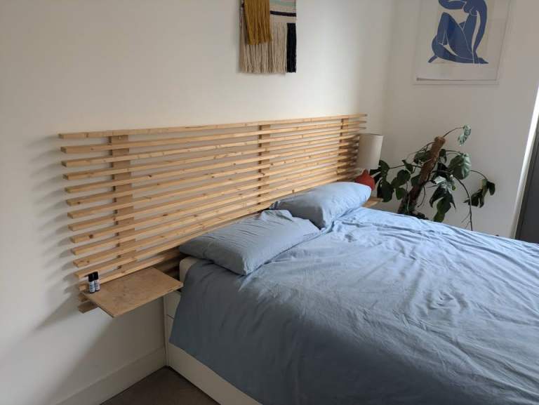 King sized custom headboard with floating beside tables