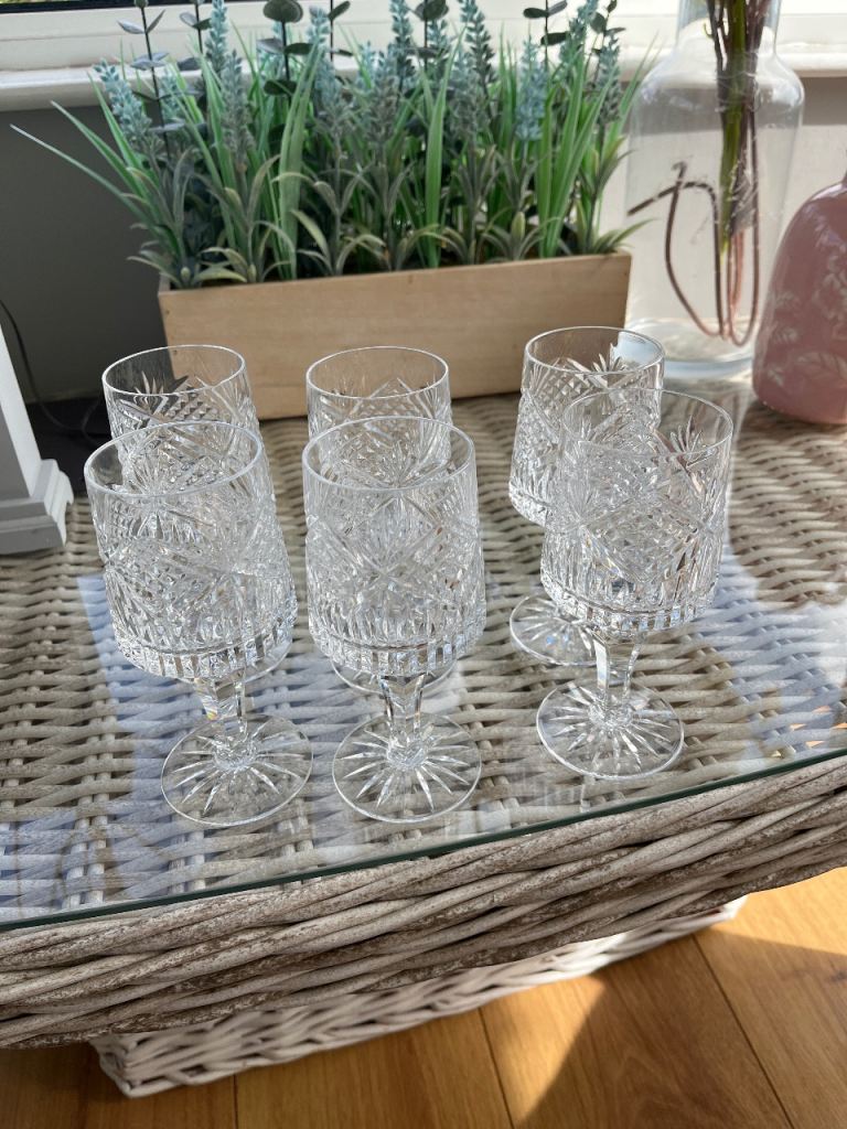 6 x Tyrone cut glass glasses 