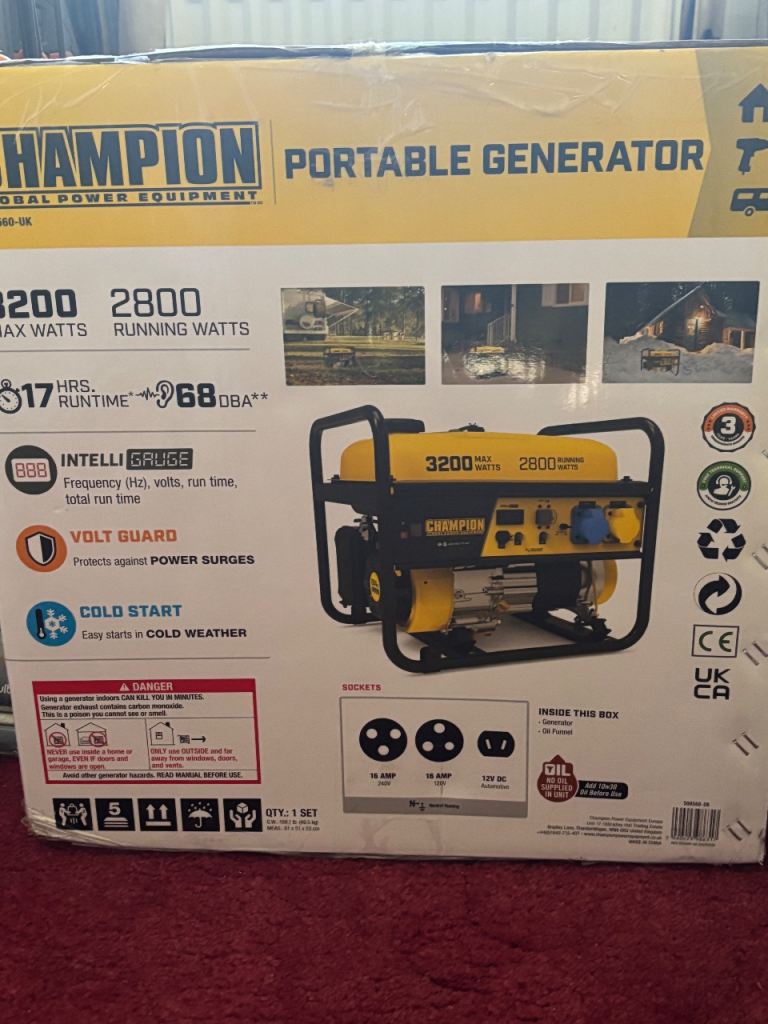 New Champion Petrol Power Generator – Unused, Boxed