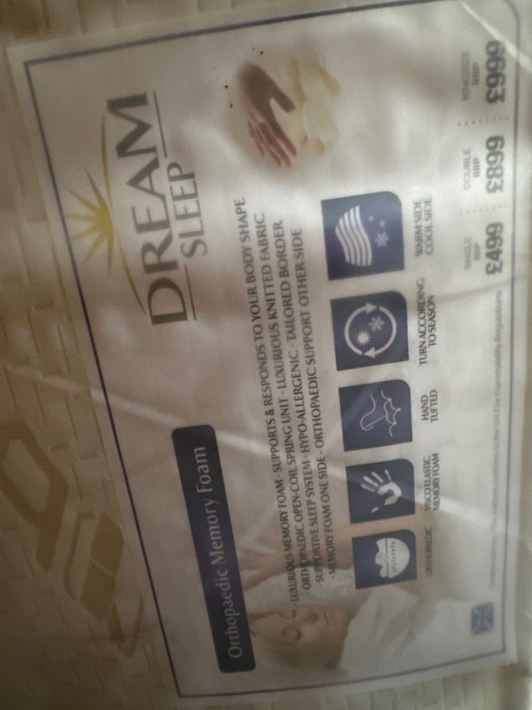 SOLD - Brand New Wrapped Dream Sleep Orthopaedic Open Coil Memory Foam Topped King Size Mattress