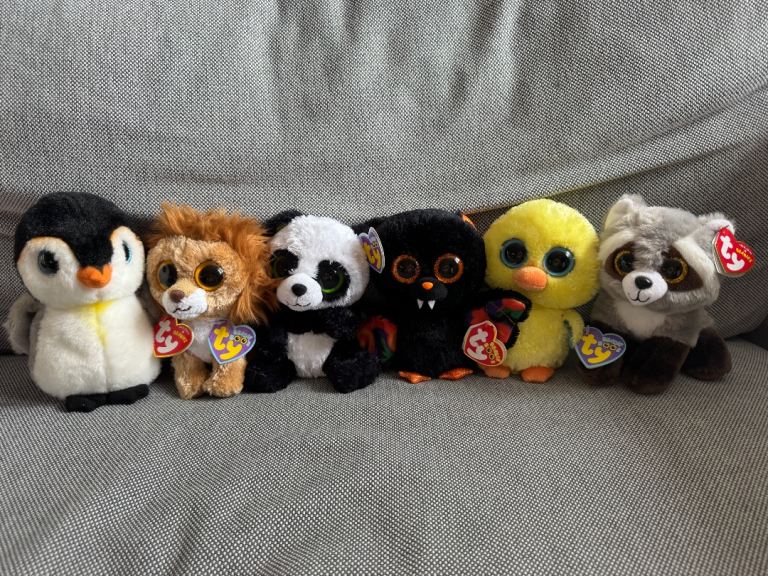 TY Beanies / TY Beanie Boo Plush Toy Bundle (Pongo, King, Scarem, Bamboo, Goldie, Bandit)