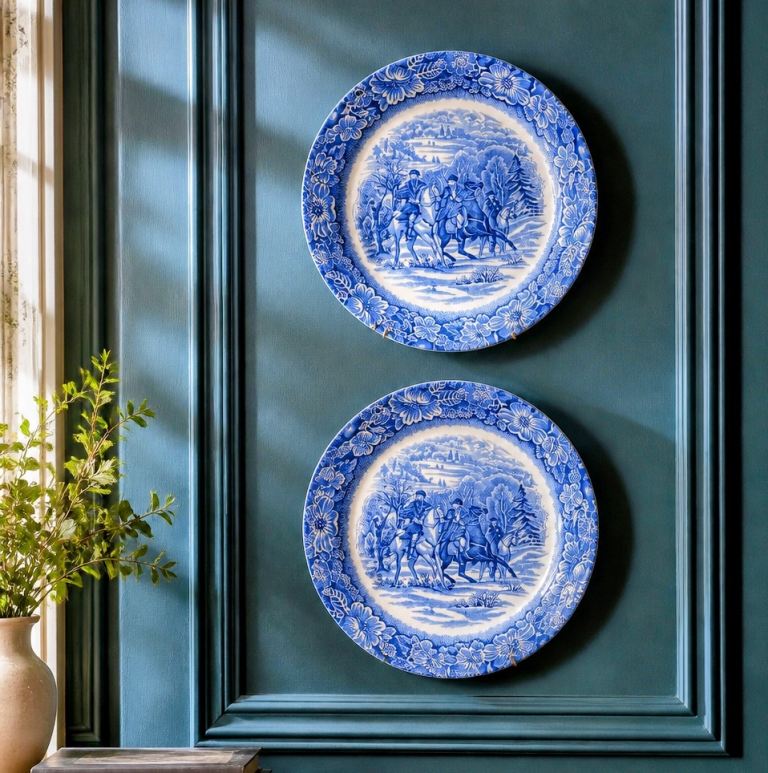 Pair of Blue and White Decorative Ceramic Plates