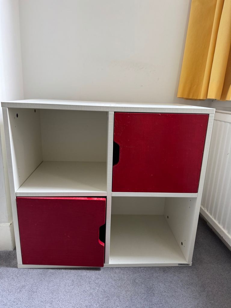 Red&white 4 units wooden storage cabinet with 2 doors