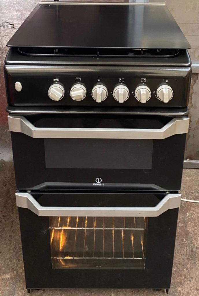 Indesit ITL50G 50cm Double Oven Gas Cooker - black 