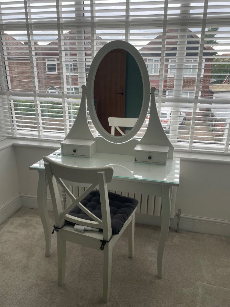 ikea hemnes dressing table grey IKEA HEMNES dressing table with mirror + Wooden Stool