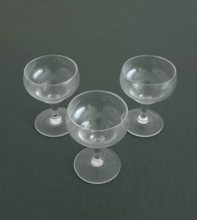 Set of 3 Small Clear Glass Cocktail Glasses. 3.25" approx high 