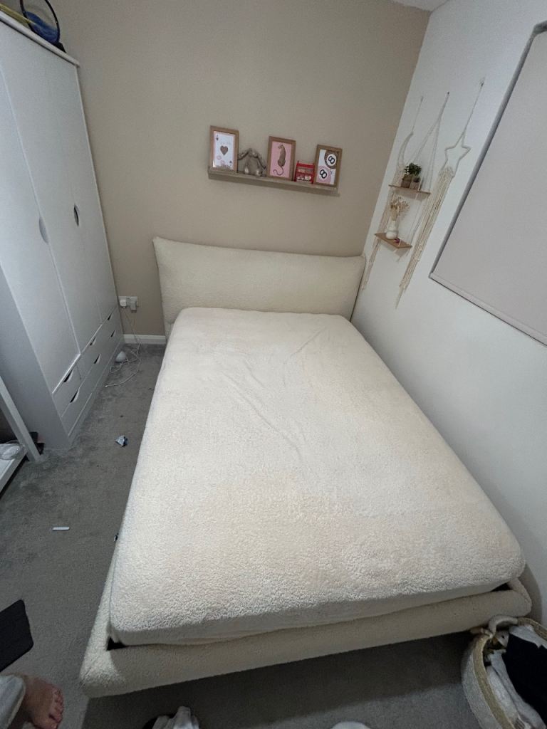 Habitat Marshmallow Double Fabric Bed Frame - White Boucle