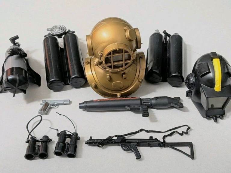 Vintage Action Man Deep Sea Diver & Scuba Gear Job Lot - Helmets, Tanks, Weapons