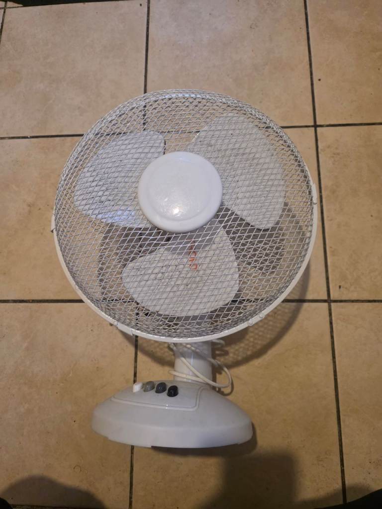 White Desk Fan – 3 Speed, Adjustable Til