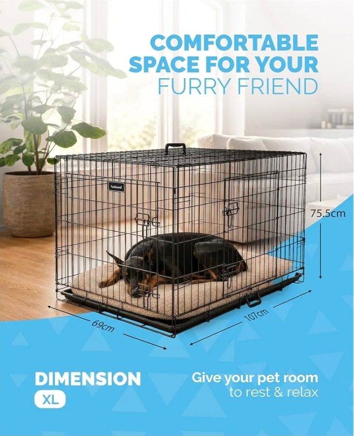 A new still boxed 42" black metal Folding Dog Crate 2 Door, 42" 