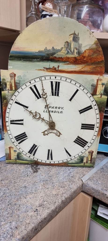 Antique Parry llandilo painted clock face and mechanism. .