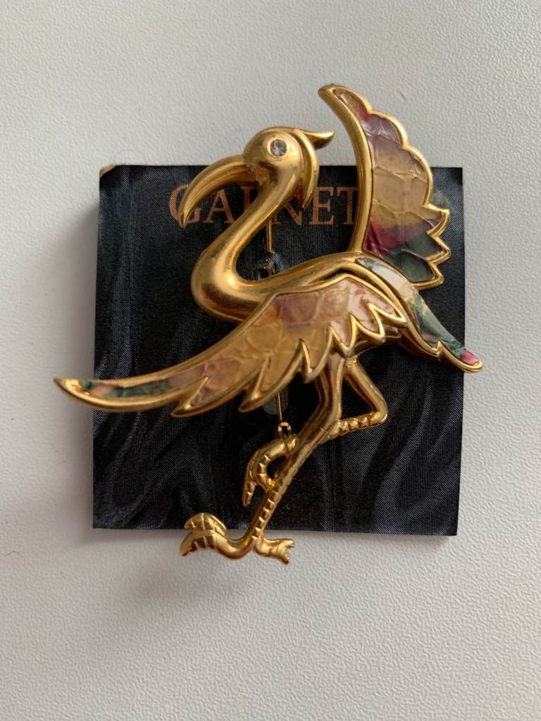 Quirky Cartoon Bird Brooch with Multicoloured Leather Wings